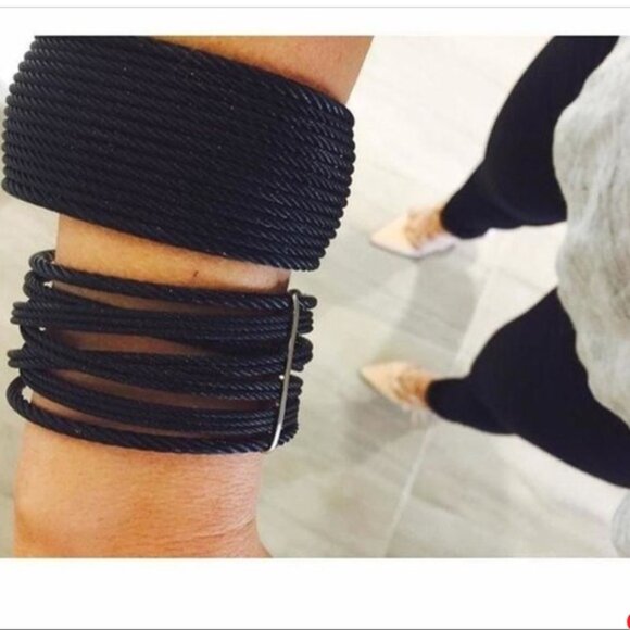 ALOR Designer Black 18 Row Cable Bracelet Bangle Cuff 18K - Picture 6 of 7